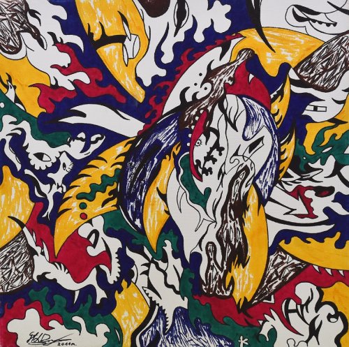 Mergina iškreiptu veidu