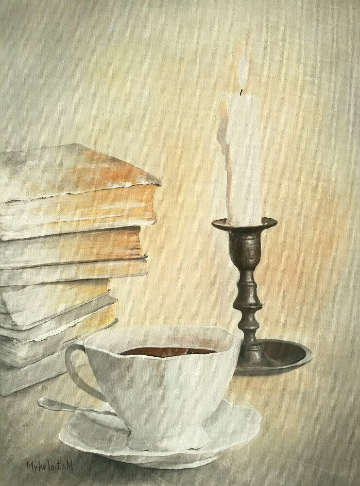 Kava, knyga, šviesa