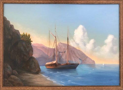 Laivas įlankoje (įkvėpta I. Aivazovskio)