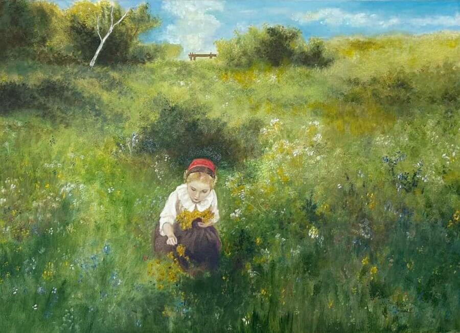Mergaitė pievoje – pagal Ludwig Knaus